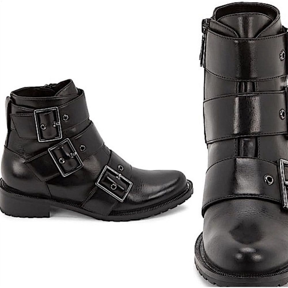 BLONDO “Camila” Buckled Combat Leather Boot Size 10